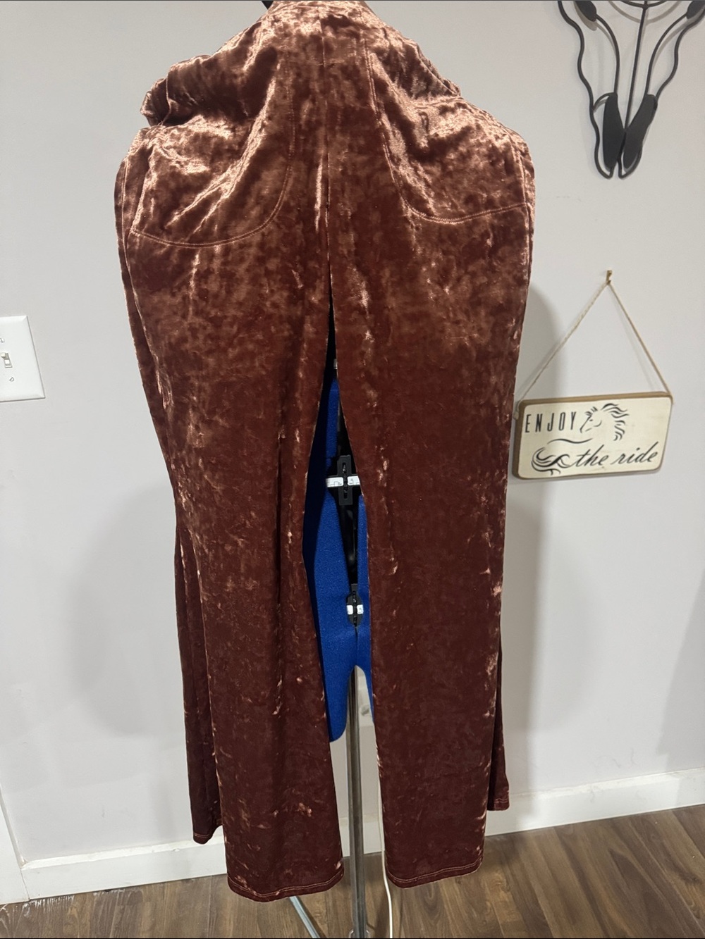 Brown Crushed Velvet Long Duster Coat